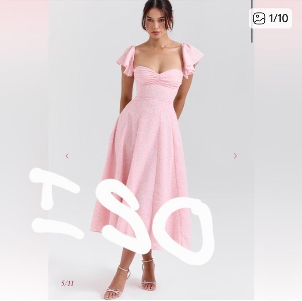 IN SEARCH OF House of CB EMMA Perfectly Pink Floral Jacquard Midi Dress Size XL
